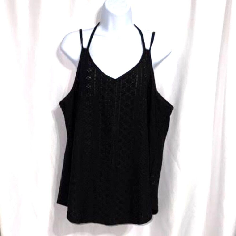Black Multi Strap Pointelle Eyelet Knit Cami | Festival Boho Chic Plus Size 2XL